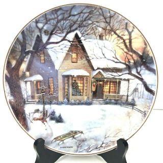 Gene Roncka Christmas Plate Snowman Sled Country House Snow