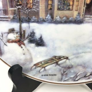 Gene Roncka Christmas Plate Snowman Sled Country House Snow 2