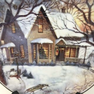 Gene Roncka Christmas Plate Snowman Sled Country House Snow 3