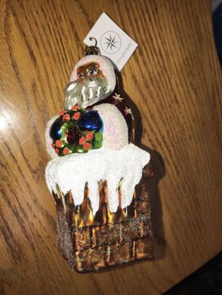 Christopher Radko Santa With Wreath In Chimney Ornament With Tag 1996