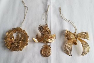 2011 Danbury Gold Plated Ornaments,  Carolers,  Peace Dove,  Holiday Bow