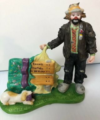 Emmett Kelly Porcelain Hobo Clown Figurine Bench Dog Flambro 