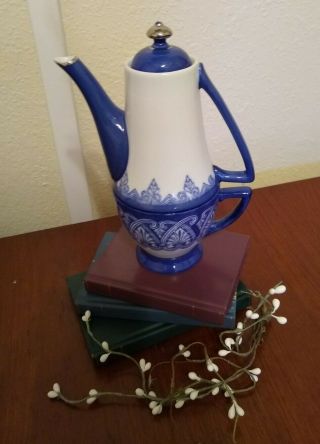 Bombay Company Ceramic Blue & White Tile Design Individual Tea Pot/cup