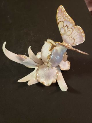 Lenox Whisper Of Spring Butterfly White Porcelain Flower Figurine