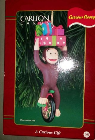 1999 Carlton Cards Curious George Christmas Ornament A Curious Gift