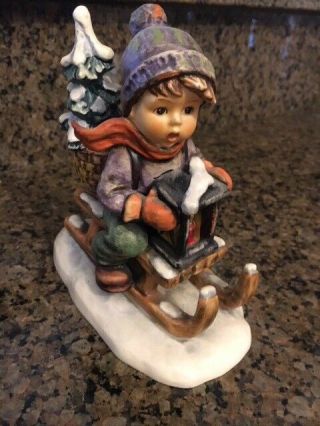 Authentic Ride Into Christmas Young Boy Hummel Goebel Porcelain Figurine