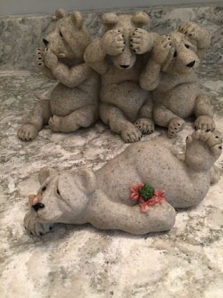 Quarry Critters 2nd Nature Stone Bears 2000 Uh Oh - Speak No Evil.  & Buttercup