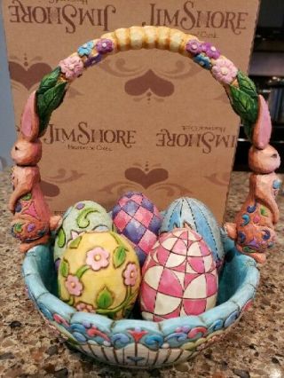 Jim Shore 2006 Hunting Eggs Finding Joy 4007945 Easter Basket W/5 Eggs W/ Box
