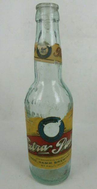 Rare Pre Prohibition Hamm Extra Pale Beer Embossed Bottle W Labels St Paul Mn