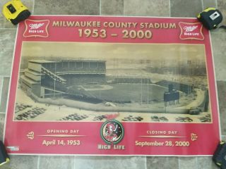 Miller High Life Beer Poster Milwaukee Braves Brewers 1953 County Stadium Rare