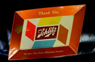 Vintage Schlitz Beer tray Tip Tray DATED 1955 GREAT MAN CAVE XMAS PRESENT 2