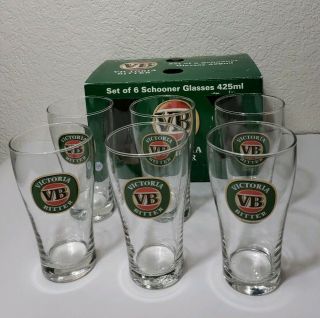 Rare Set Of 6 Victoria Bitter Vb Drinking Glasses.  Schooner 425ml.