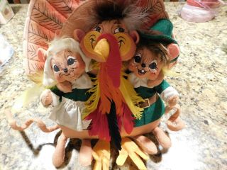 Annalee Cute Thanksgiving Turkey With Pilgrims Decoration / Centerpiece