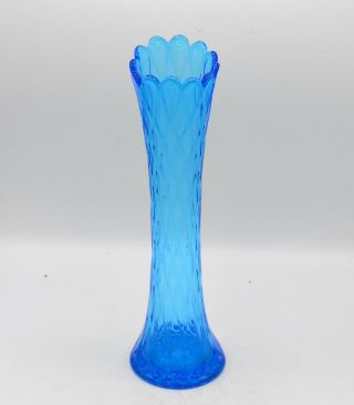 Vintage Blue Glass Diamond Quilted Pattern 12 " Swung/stretch Vase