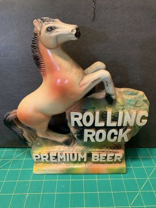 Vintage 1960s 1970s Rolling Rock Premium Beer Chalkware Sign Horse Nos