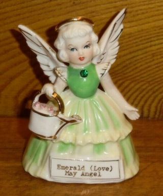 Vintage Ceramic Angel Figurine - Fine Quality Sr Japan - Emerald (love) May - 4 "