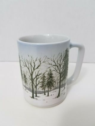 Otagiri Japan Winter Forest Landscape Scene Coffee Mug 10 Oz.  Vtg Snow Trees