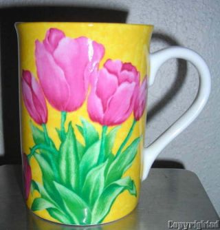 Barnes & Noble Booksellers Pink Tulip Yellow Coffee Tea Mug Cup Artist Signed