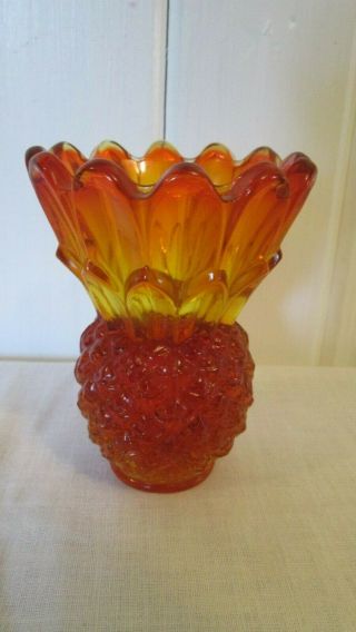 Vintage Glass Candle Holder Amberina Pineapple 4 1/4 " Tall 3 1/4 " Diameter