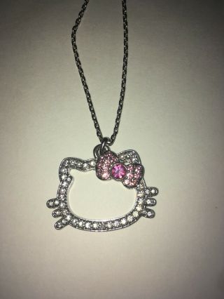 Hello Kitty Sterling Silver Crystal Face Outline Necklace