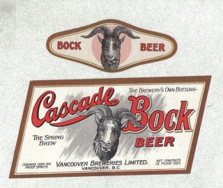 Beer Label - Canada - Cascade Bock Beer - Vancouver Breweries Ltd.  - Bc