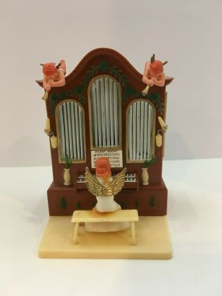 Vintage Christmas Angel Playing Organ Silent Night Music Box Plastic Hong Kong