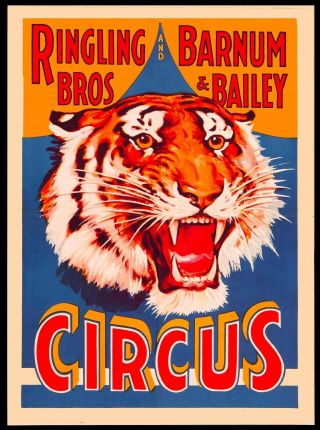 Ringling Brothers Barnum & Bailey Tiger Vintage Circus Travel Art Poster Print
