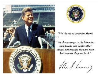 John F.  Kennedy Moon Speech Quote W/ Facsimile Autograph - 8x10 Photo (pq - 007)