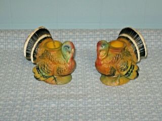 Vintage Napcoware Ceramic Turkey Candle Holders,  Box,  Thanksgiving Holiday Decor