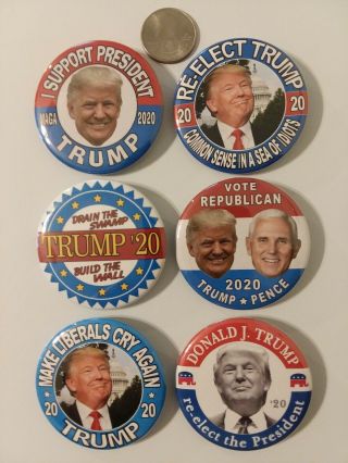 6 - Pack,  2020 Donald Trump For President 2.  25 " Campaign Button,  Memorabilia,  Pin