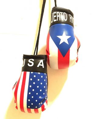 Usa & Puerto Rico Mini Boxing Gloves Car Decoration Mirror Hang Ornament