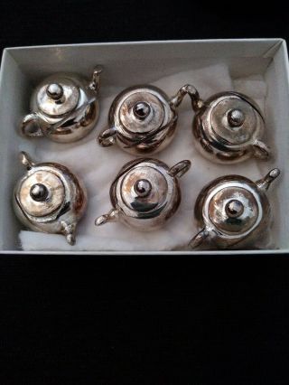 Godinger Silver Art Co.  Miniature Tea Pot Place Card Holders Set Of 6