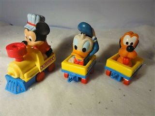 Vintage Plastic Train Set Disney Wind - Up Mickey Mouse Pluto Donald Duck 2