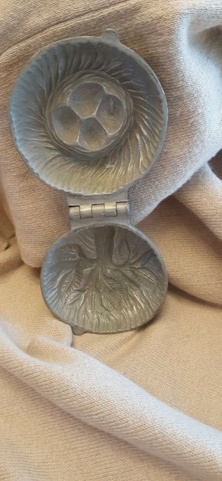 Vintage Ice Cream Mold Pewter Has Double Sided Hinge With A Nest Of Eggs & Tree
