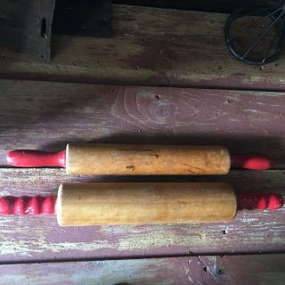 2 Red Handled Rolling Pin - Vintage 1950 