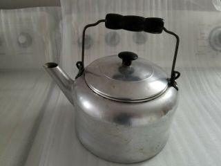 Vintage Dixie Queen The Big Value Aluminum Kettle Pot Wood Handle Made In U.  S.  A.