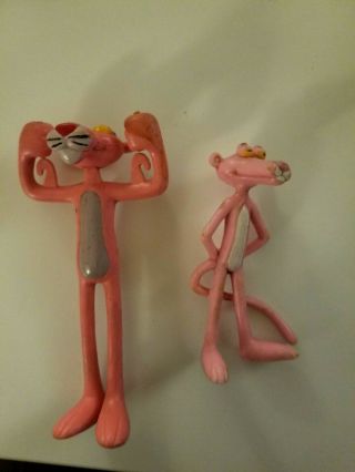 Vintage Pink Panther Bendable Bendy Wire Action Figure Rubber Toy X2