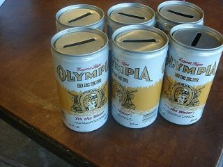 Vintage Advertising Olympia Beer Can Bank 6 Pack With Plastic Ring Holder
