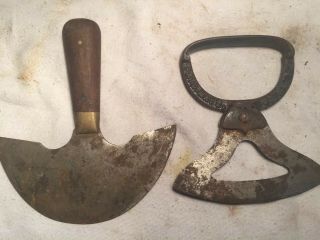 2 Antique Vintage Hand Choppers 1 Cast Iron Handle Groton Ny