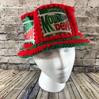 Vintage Yahoo Mountain Dew Can Crochet Celebration Hipster Hat Christmas