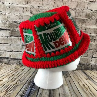 Vintage Yahoo Mountain Dew Can Crochet Celebration Hipster Hat Christmas 2
