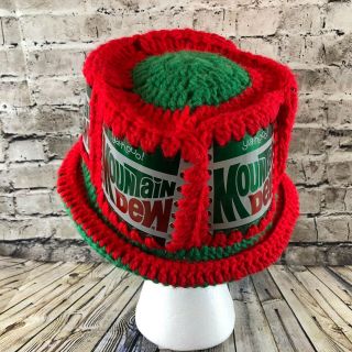 Vintage Yahoo Mountain Dew Can Crochet Celebration Hipster Hat Christmas 3
