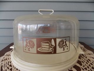 Vintage Lustro Ware Plastic Cake Carrier Saver With Clear Twist Lock Lid Rooster