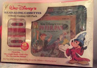 Vtg Read Along Book Cassette Tape Disney 4 Story Fantasy Gift Pack - Peter Pan,