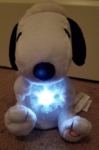 Gemmy Plush Musical Snoopy With Santa Hat And Light Up Snowflake 7.  5 "