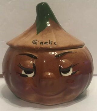 Vintage Anthropomorphic Garlic Head Condiment Jar Starnes Of California Mcm