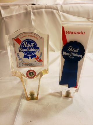 (2) Two Vintage Pabst Blue Ribbon Beer Tap Handles (acrylic)