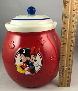 Disney Minnie & Mickey Mouse Ceramic Cookie Candy Jar Canister Red White Blue 2