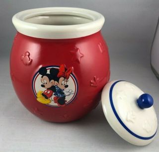 Disney Minnie & Mickey Mouse Ceramic Cookie Candy Jar Canister Red White Blue 3