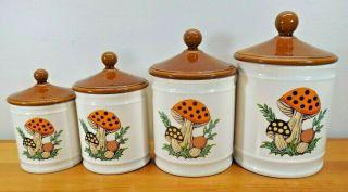 Vintage Sears Roebuck And Co.  Merry Mushroom Canister Set 1982
